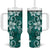 Plumeria Floral Tapa Pattern Crystal Teal Tumbler With Handle