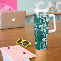 Plumeria Floral Tapa Pattern Crystal Teal Tumbler With Handle LT01 - Polynesian Pride