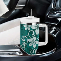 Plumeria Floral Tapa Pattern Crystal Teal Tumbler With Handle LT01 - Polynesian Pride