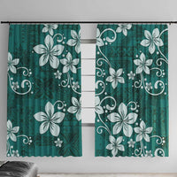 Plumeria Floral Tapa Pattern Crystal Teal Window Curtain LT01 With Hooks Teal - Polynesian Pride