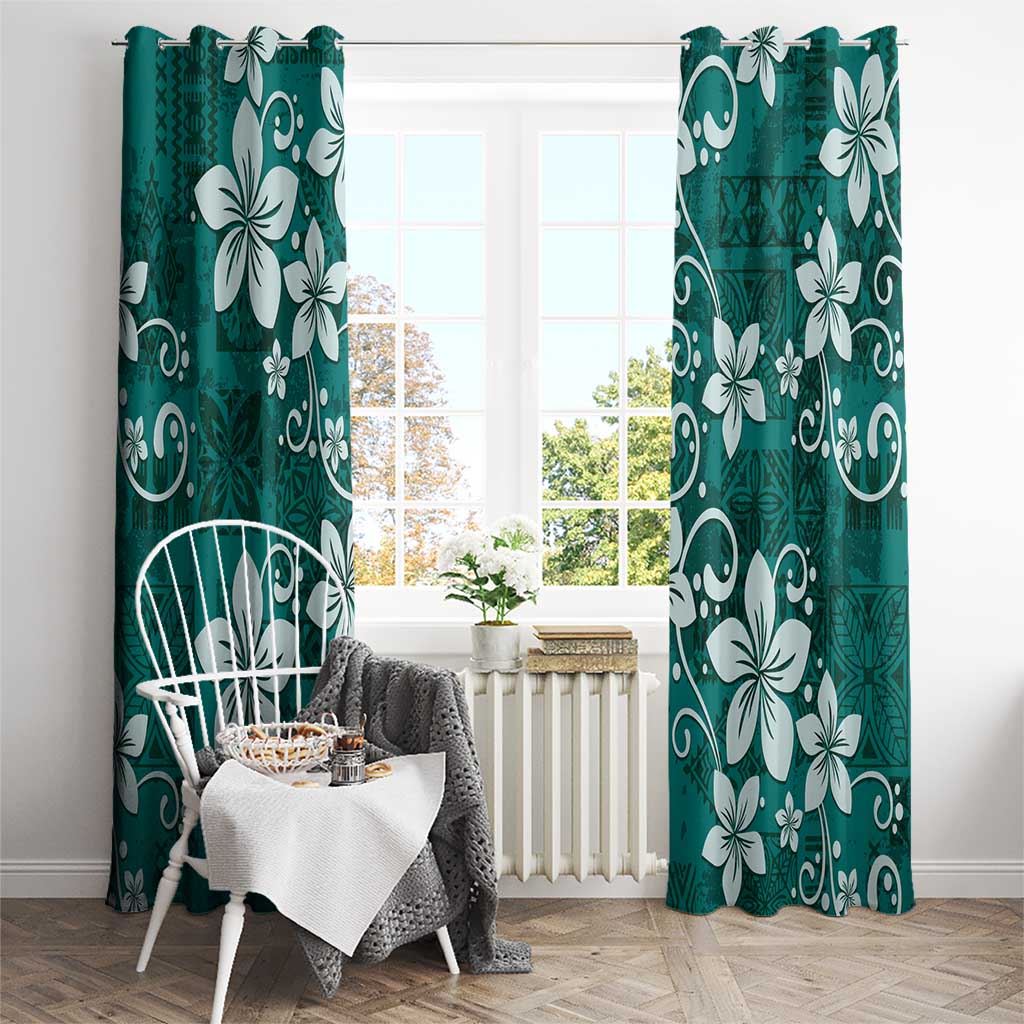 Plumeria Floral Tapa Pattern Crystal Teal Window Curtain LT01 - Polynesian Pride