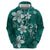 Plumeria Floral Tapa Pattern Crystal Teal Zip Hoodie