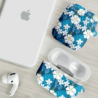 Blue Hawaiian Hibiscus Monstera AirPods Case Grunge Stylized LT01 - Polynesian Pride