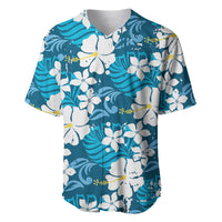 Blue Hawaiian Hibiscus Monstera Baseball Jersey Grunge Stylized LT01 Blue - Polynesian Pride