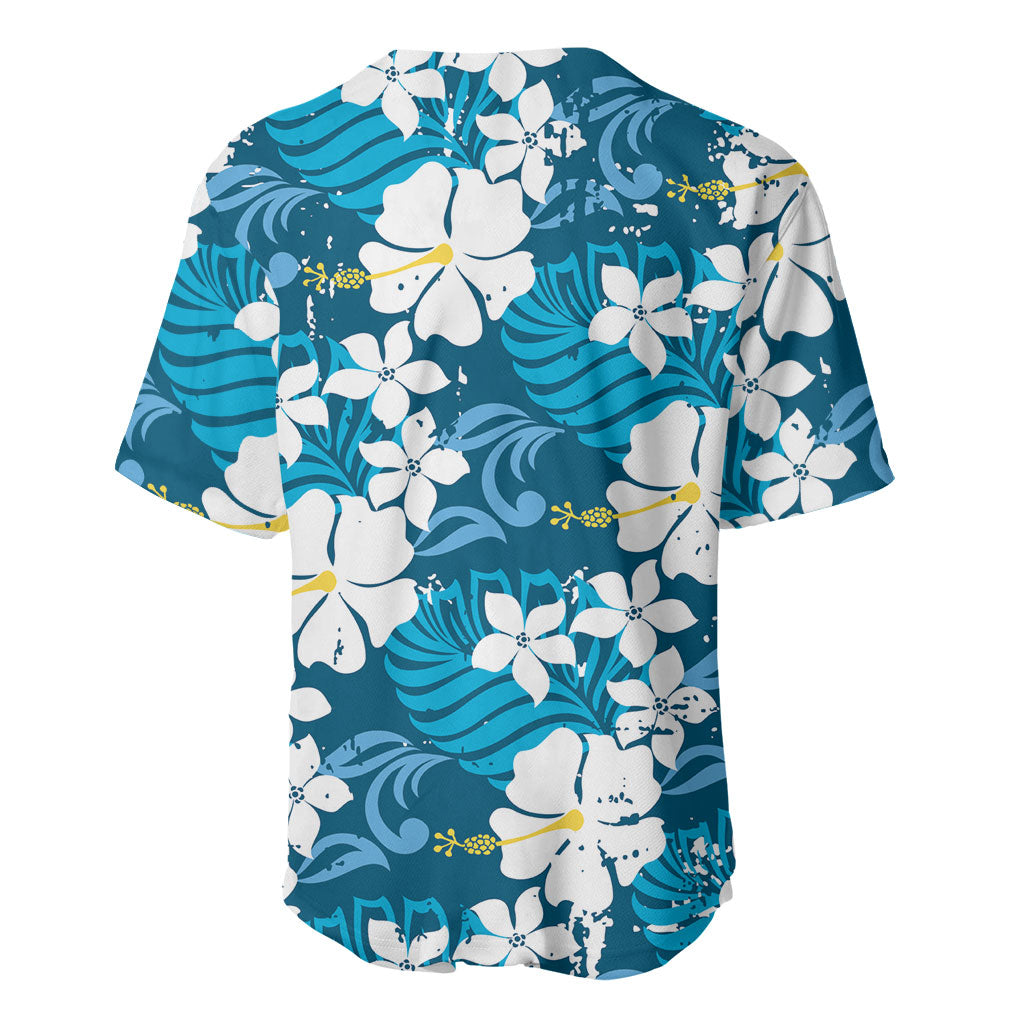 Blue Hawaiian Hibiscus Monstera Baseball Jersey Grunge Stylized LT01 - Polynesian Pride