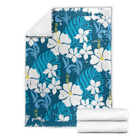 Blue Hawaiian Hibiscus Monstera Blanket Grunge Stylized LT01 - Polynesian Pride