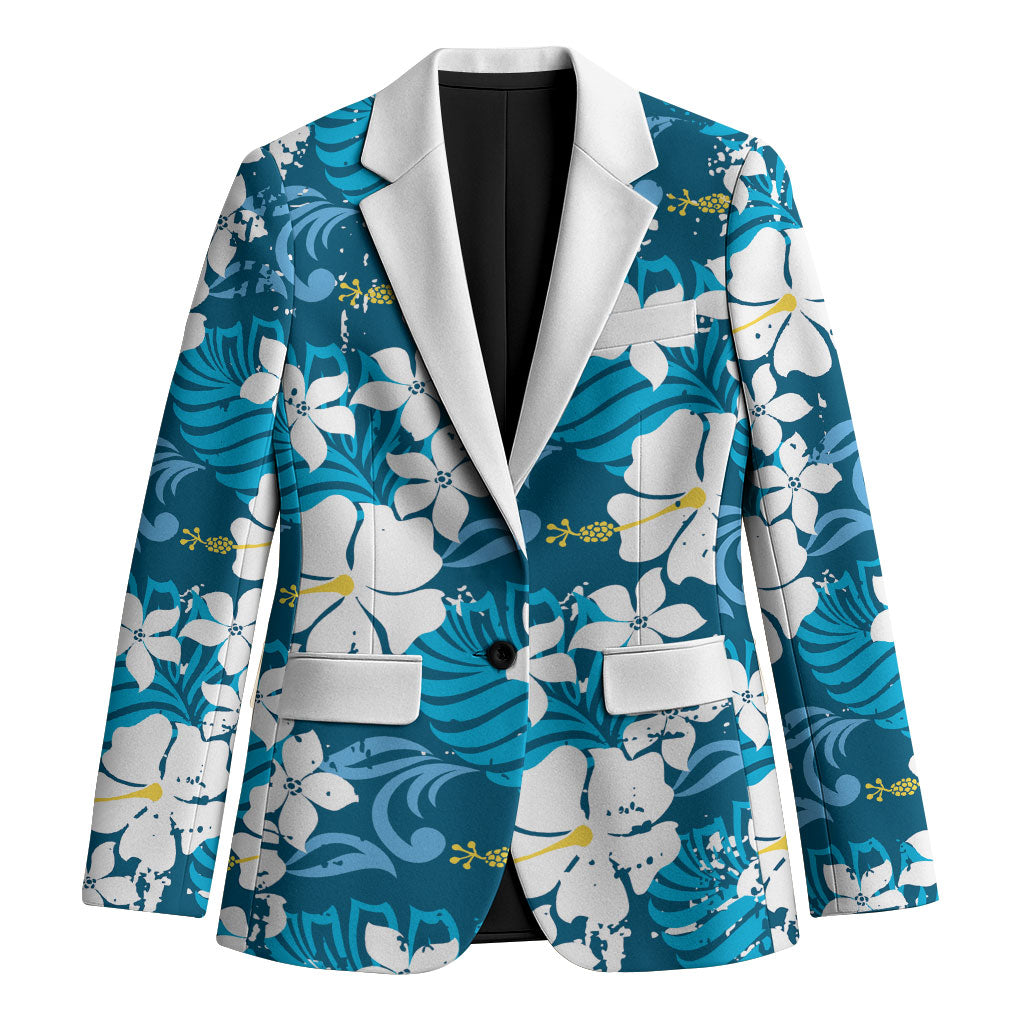 Blue Hawaiian Hibiscus Monstera Blazer Grunge Stylized LT01 Unisex Blue - Polynesian Pride