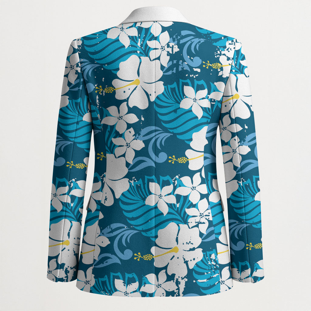Blue Hawaiian Hibiscus Monstera Blazer Grunge Stylized LT01 - Polynesian Pride
