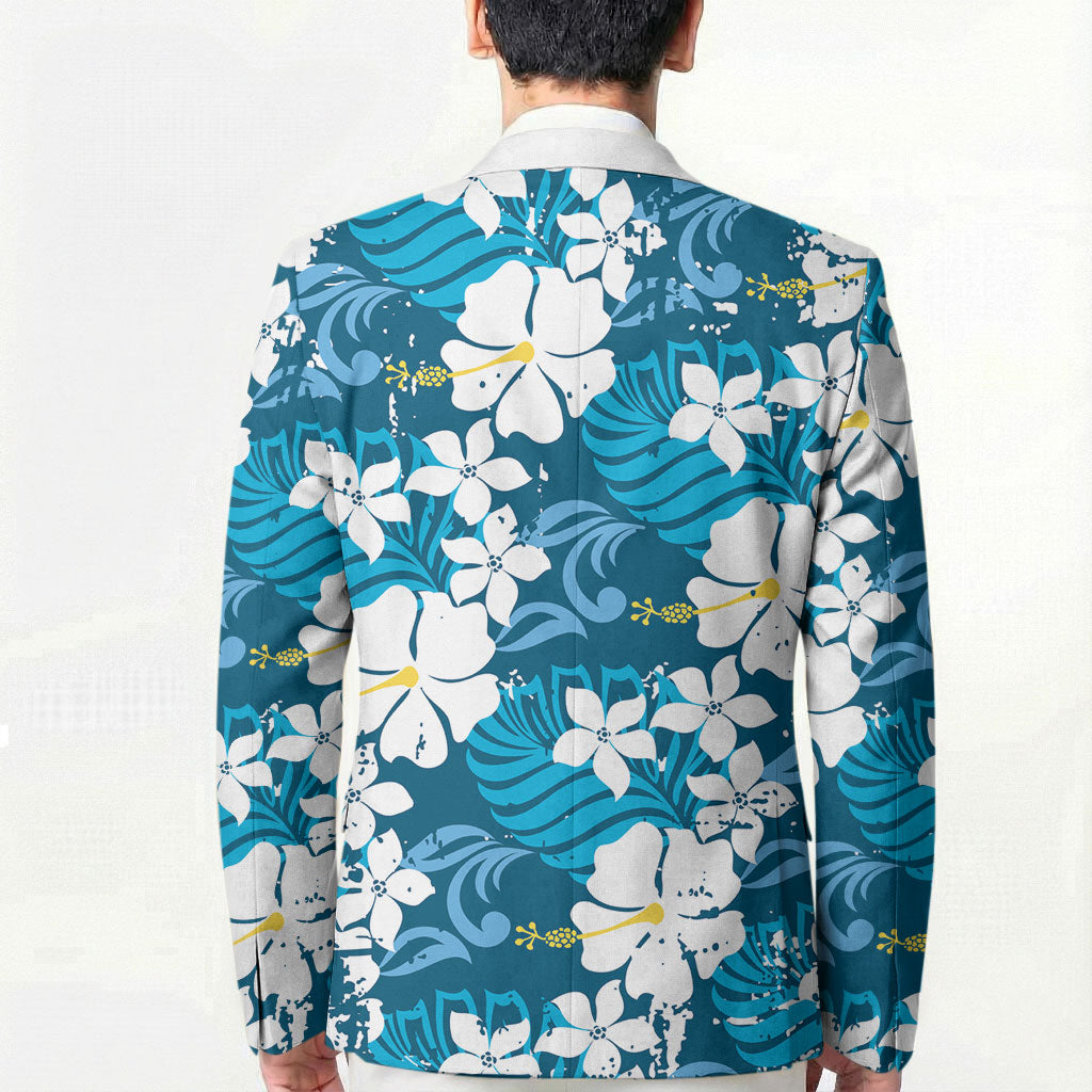 Blue Hawaiian Hibiscus Monstera Blazer Grunge Stylized LT01 - Polynesian Pride