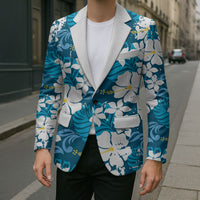 Blue Hawaiian Hibiscus Monstera Blazer Grunge Stylized LT01 - Polynesian Pride