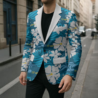 Blue Hawaiian Hibiscus Monstera Blazer Grunge Stylized LT01 - Polynesian Pride