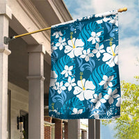 Blue Hawaiian Hibiscus Monstera Garden Flag Grunge Stylized LT01 House Flag Blue - Polynesian Pride