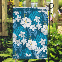 Blue Hawaiian Hibiscus Monstera Garden Flag Grunge Stylized LT01 Garden Flag Blue - Polynesian Pride