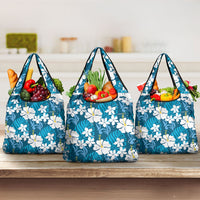Blue Hawaiian Hibiscus Monstera Grocery Bag Grunge Stylized LT01 3-pack One Size Blue - Polynesian Pride