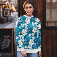Blue Hawaiian Hibiscus Monstera Ugly Christmas Sweater Grunge Stylized LT01 - Polynesian Pride