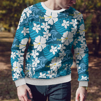 Blue Hawaiian Hibiscus Monstera Ugly Christmas Sweater Grunge Stylized LT01 - Polynesian Pride