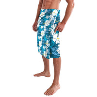 Blue Hawaiian Hibiscus Monstera Lavalava Grunge Stylized LT01 - Polynesian Pride