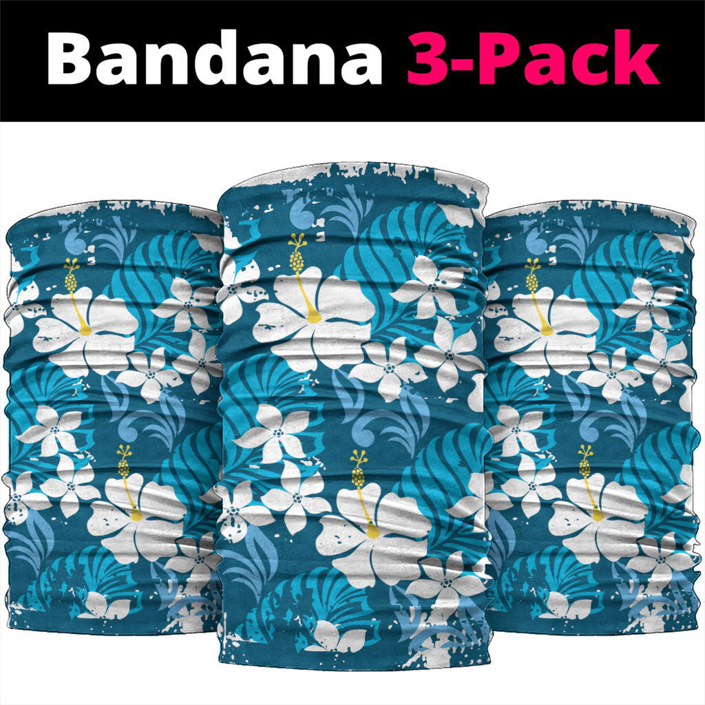 Blue Hawaiian Hibiscus Monstera Neck Gaiter Grunge Stylized
