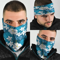 Blue Hawaiian Hibiscus Monstera Neck Gaiter Grunge Stylized LT01 - Polynesian Pride