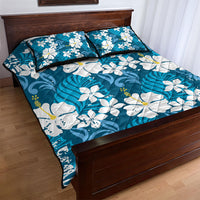 Blue Hawaiian Hibiscus Monstera Quilt Bed Set Grunge Stylized LT01 - Polynesian Pride
