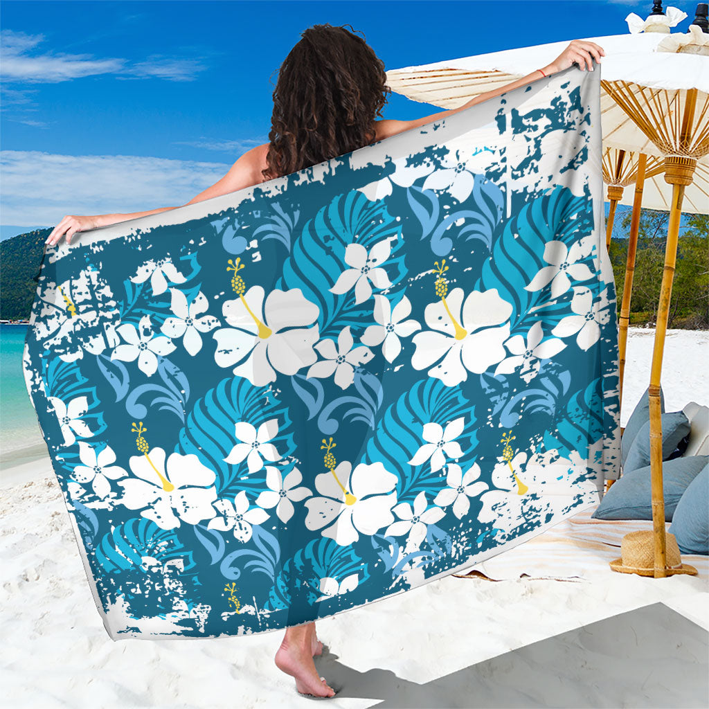 Blue Hawaiian Hibiscus Monstera Sarong Grunge Stylized