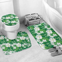 Green Hawaiian Hibiscus Monstera Bathroom Set Grunge Stylized LT01 Mat Set Only (3 pcs) One Size Green - Polynesian Pride