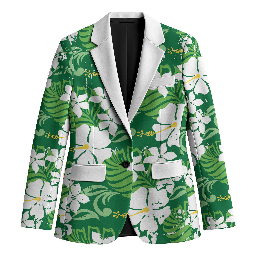 Green Hawaiian Hibiscus Monstera Blazer Grunge Stylized LT01 Unisex Green - Polynesian Pride