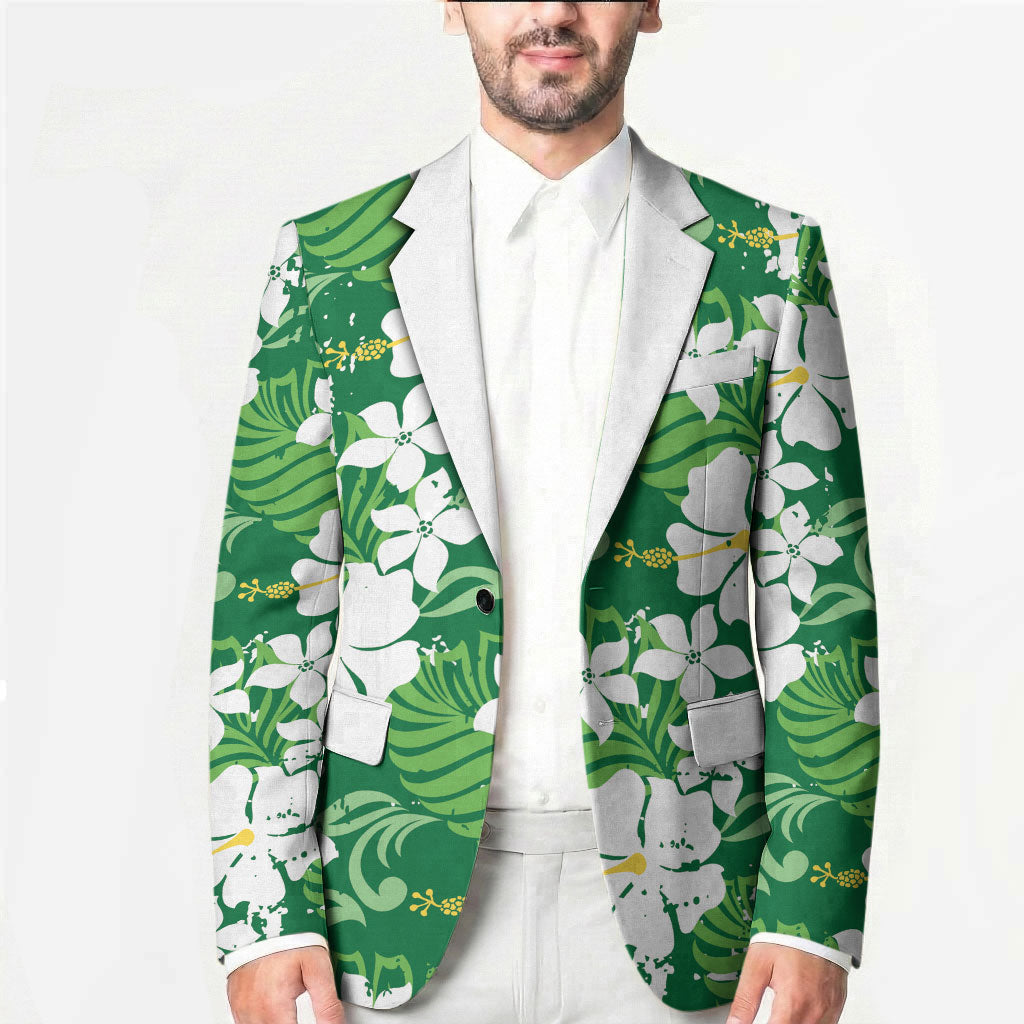 Green Hawaiian Hibiscus Monstera Blazer Grunge Stylized LT01 - Polynesian Pride