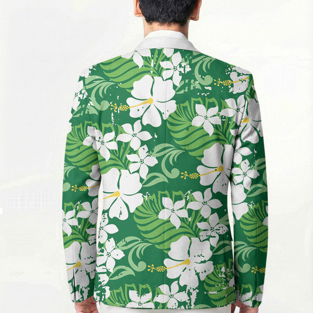 Green Hawaiian Hibiscus Monstera Blazer Grunge Stylized LT01 - Polynesian Pride