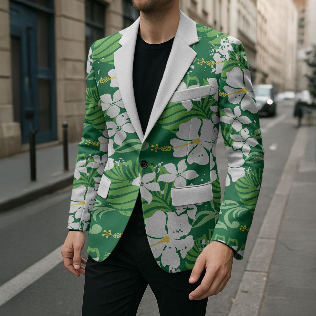 Green Hawaiian Hibiscus Monstera Blazer Grunge Stylized LT01 - Polynesian Pride