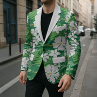Green Hawaiian Hibiscus Monstera Blazer Grunge Stylized LT01 - Polynesian Pride