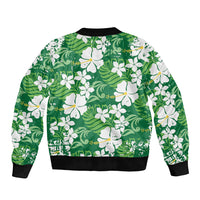 Green Hawaiian Hibiscus Monstera Bomber Jacket Grunge Stylized LT01 - Polynesian Pride