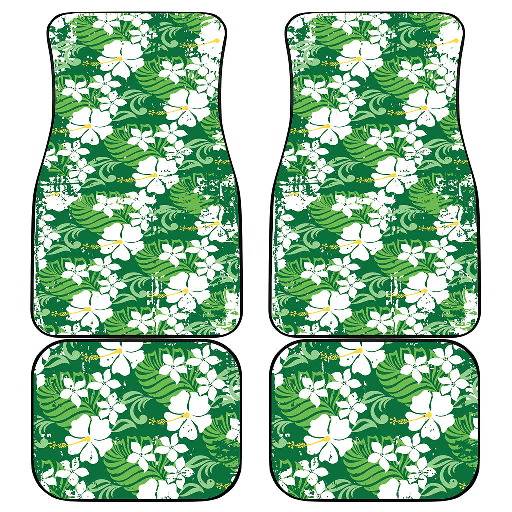 Green Hawaiian Hibiscus Monstera Car Mats Grunge Stylized LT01 - Polynesian Pride