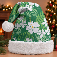 Green Hawaiian Hibiscus Monstera Christmas Santa Hat Grunge Stylized LT01 With Fur Green - Polynesian Pride