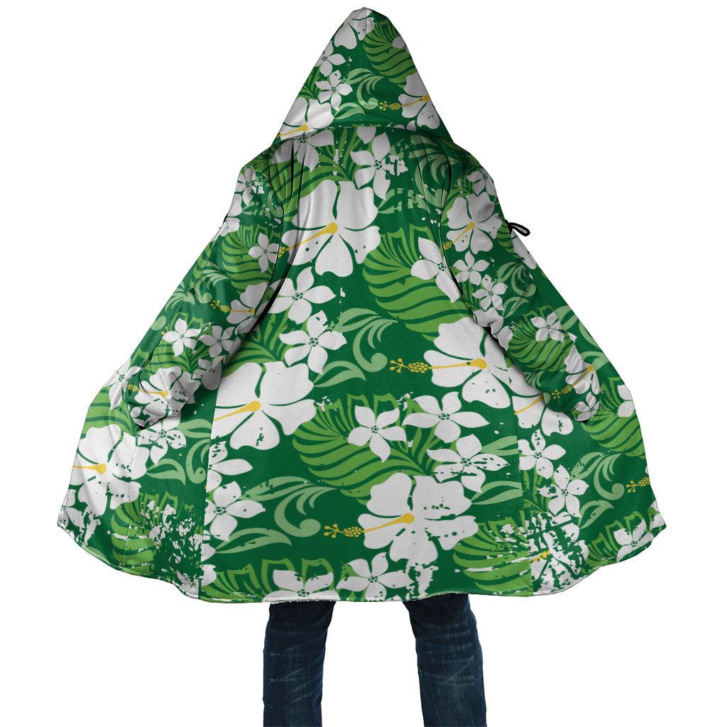 Green Hawaiian Hibiscus Monstera Cloak Grunge Stylized LT01 Unisex Green - Polynesian Pride