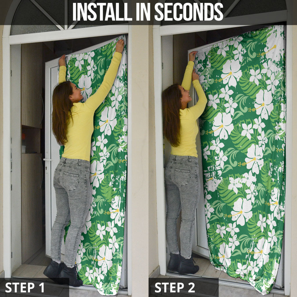 Green Hawaiian Hibiscus Monstera Door Cover Grunge Stylized LT01 - Polynesian Pride