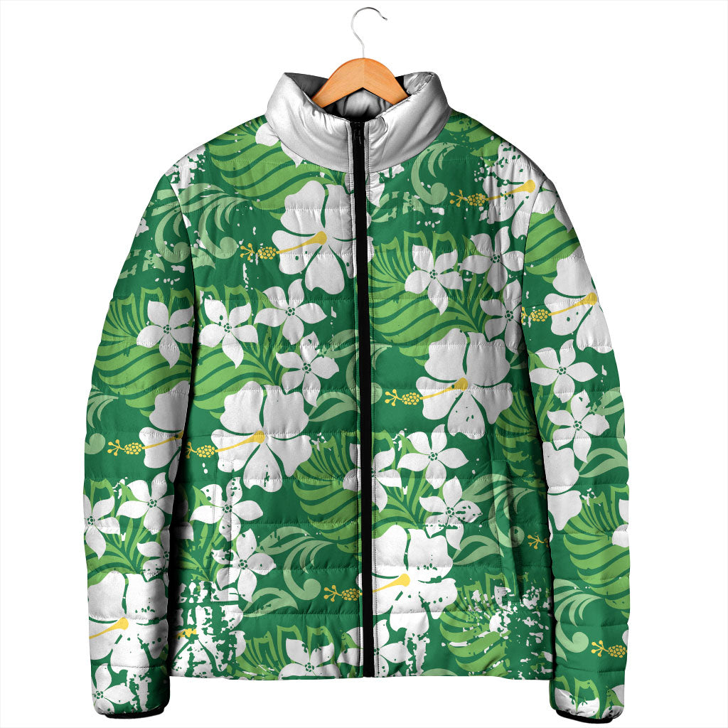 Green Hawaiian Hibiscus Monstera Padded Jacket Grunge Stylized LT01 - Polynesian Pride