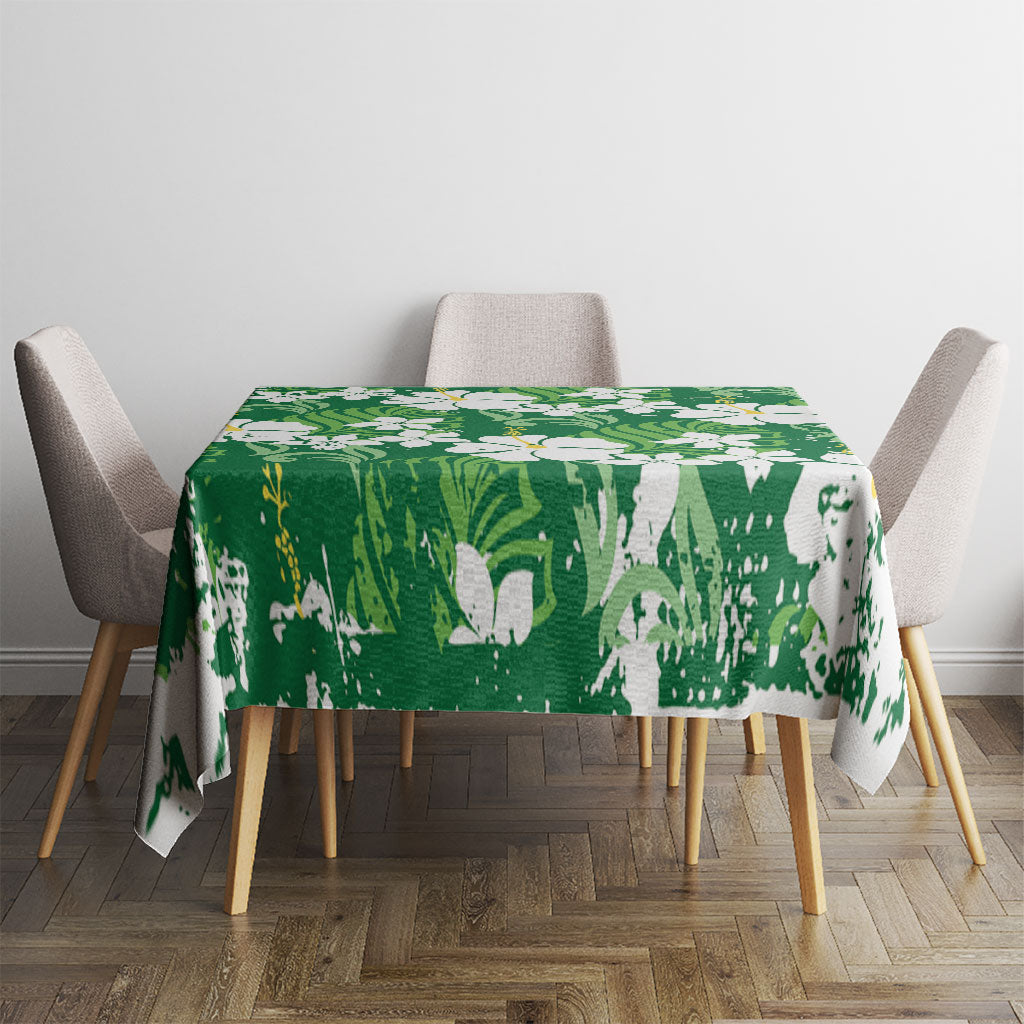 Green Hawaiian Hibiscus Monstera Tablecloth Grunge Stylized LT01 - Polynesian Pride
