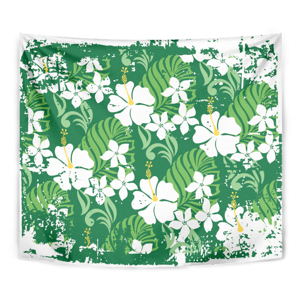 Green Hawaiian Hibiscus Monstera Tapestry Grunge Stylized LT01 - Polynesian Pride