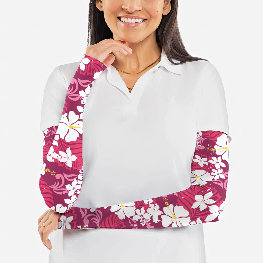 Pink Hawaiian Hibiscus Monstera Arm Sleeves Grunge Stylized LT01 - Polynesian Pride
