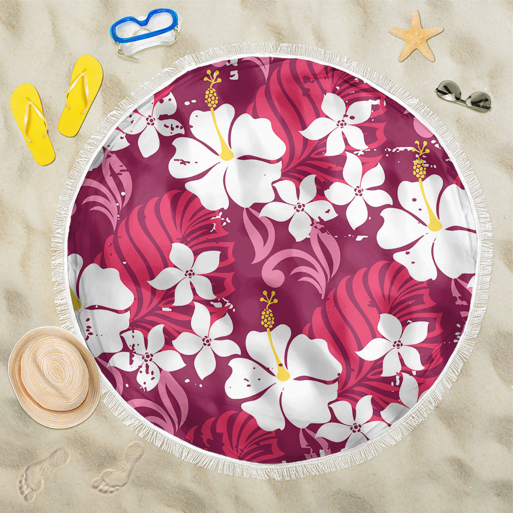Pink Hawaiian Hibiscus Monstera Beach Blanket Grunge Stylized LT01 One Size 150cm Pink - Polynesian Pride