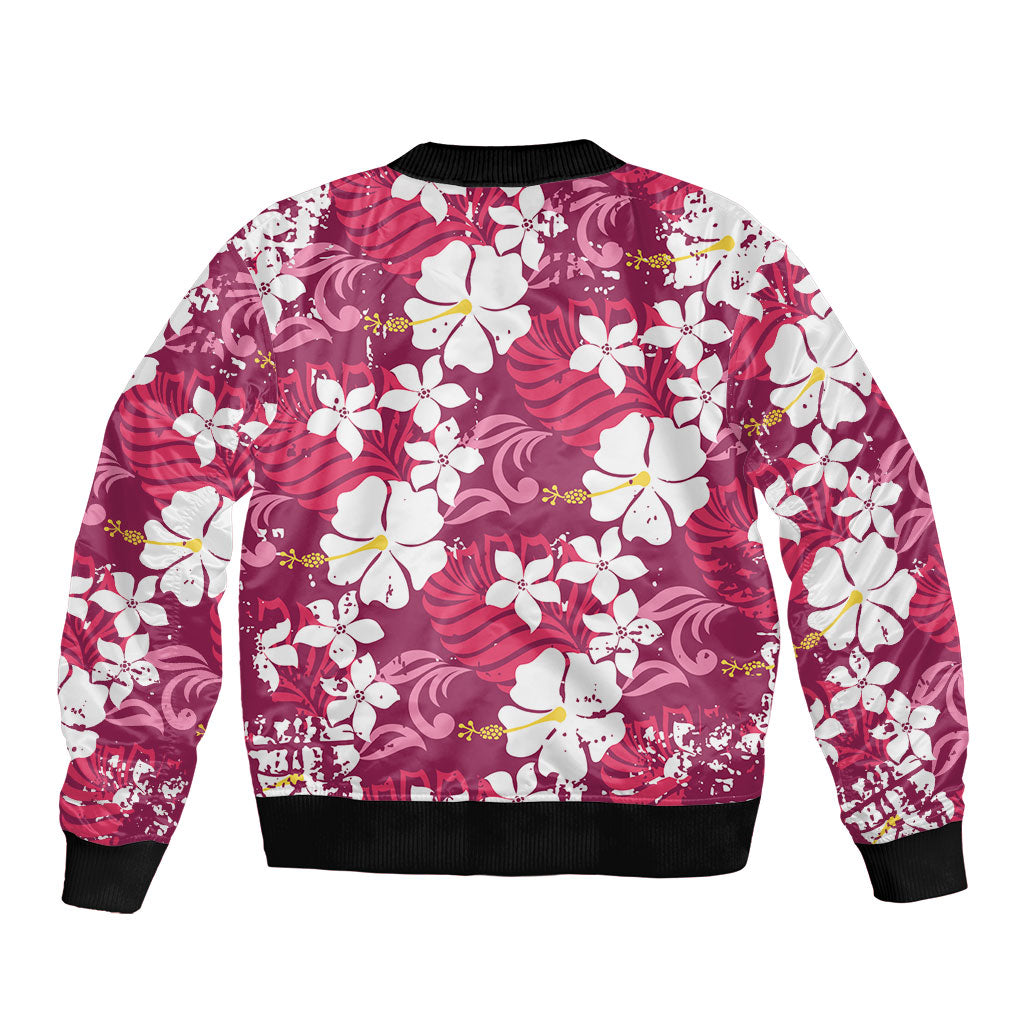 Pink Hawaiian Hibiscus Monstera Bomber Jacket Grunge Stylized LT01 - Polynesian Pride