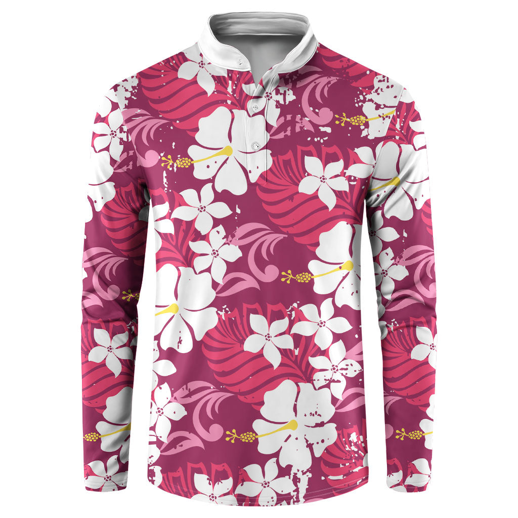 Pink Hawaiian Hibiscus Monstera Button Sweatshirt Grunge Stylized LT01 Pink - Polynesian Pride