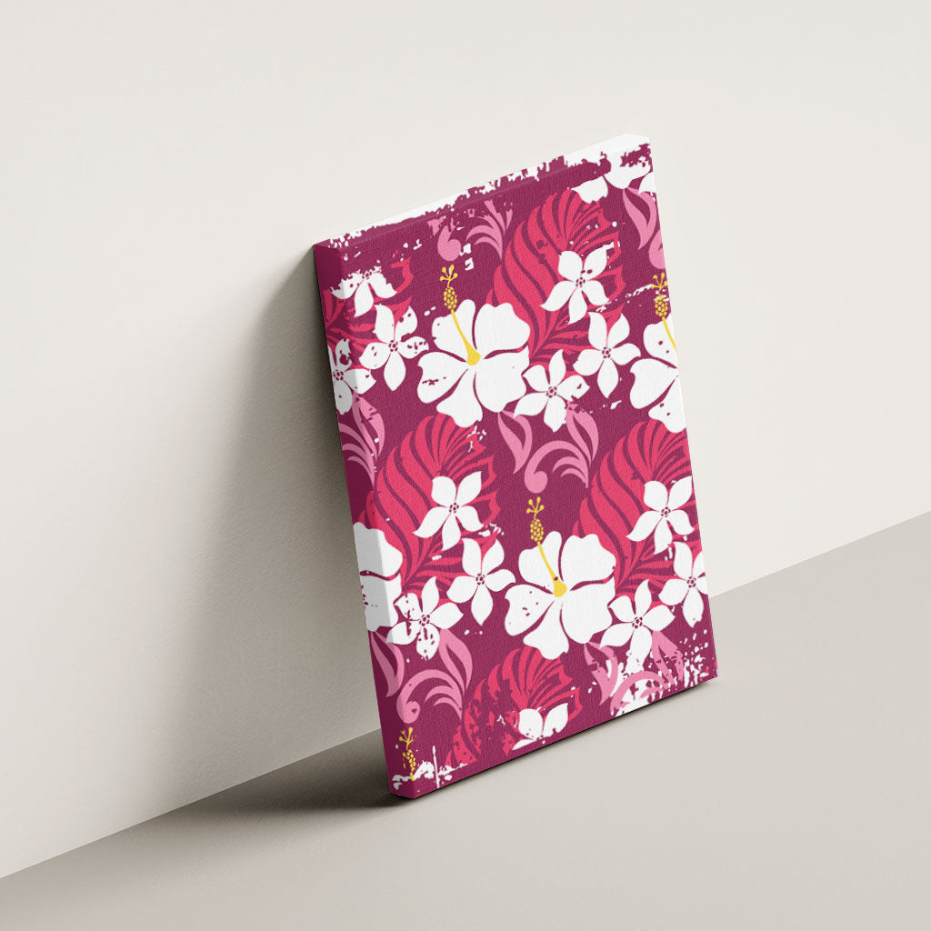 Pink Hawaiian Hibiscus Monstera Canvas Wall Art Grunge Stylized LT01 - Polynesian Pride