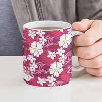 Pink Hawaiian Hibiscus Monstera Ceramic Mug Grunge Stylized LT01 - Polynesian Pride