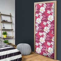 Pink Hawaiian Hibiscus Monstera Door Cover Grunge Stylized LT01 - Polynesian Pride