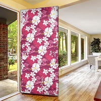 Pink Hawaiian Hibiscus Monstera Door Cover Grunge Stylized LT01 - Polynesian Pride