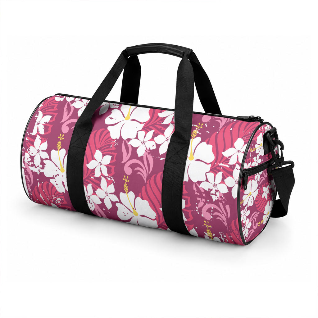 Pink Hawaiian Hibiscus Monstera Duffle Bag Grunge Stylized LT01 - Polynesian Pride