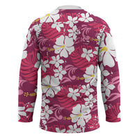 Pink Hawaiian Hibiscus Monstera Hockey Jersey Grunge Stylized LT01 - Polynesian Pride
