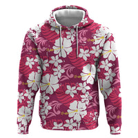 Pink Hawaiian Hibiscus Monstera Hoodie Grunge Stylized LT01 Pullover Hoodie Pink - Polynesian Pride
